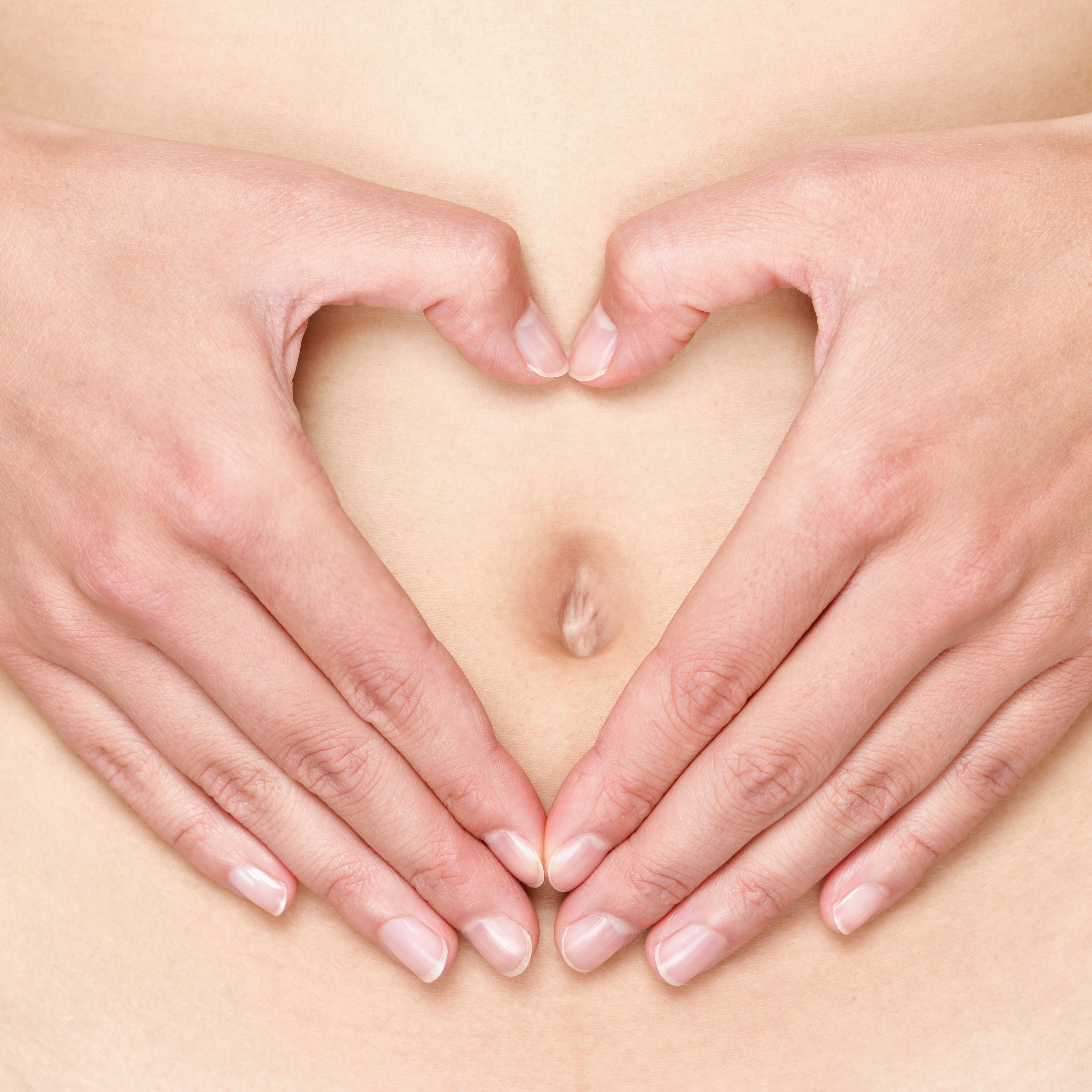 Pregnant woman pregnancy concept heart on stomach. Hands forming